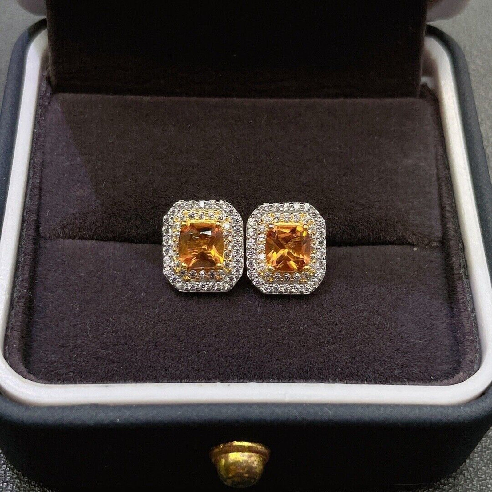 4x4mm Square Cut Natural Citrine Gemstone Earrings, Genuine Citrine Earrings
