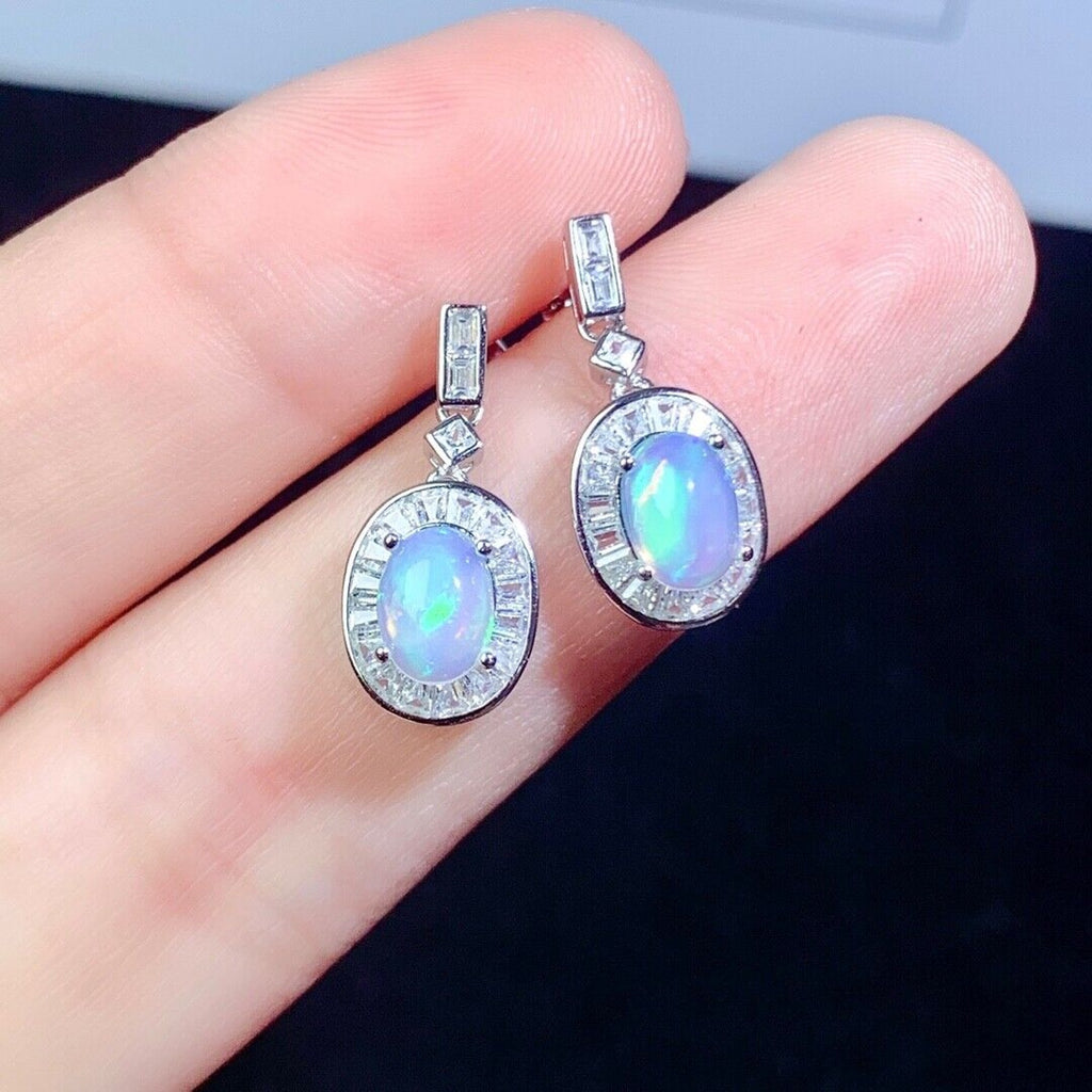 Natural Opal Earrings, Australian White Opal Earrings, Opal Earrings Sterling
