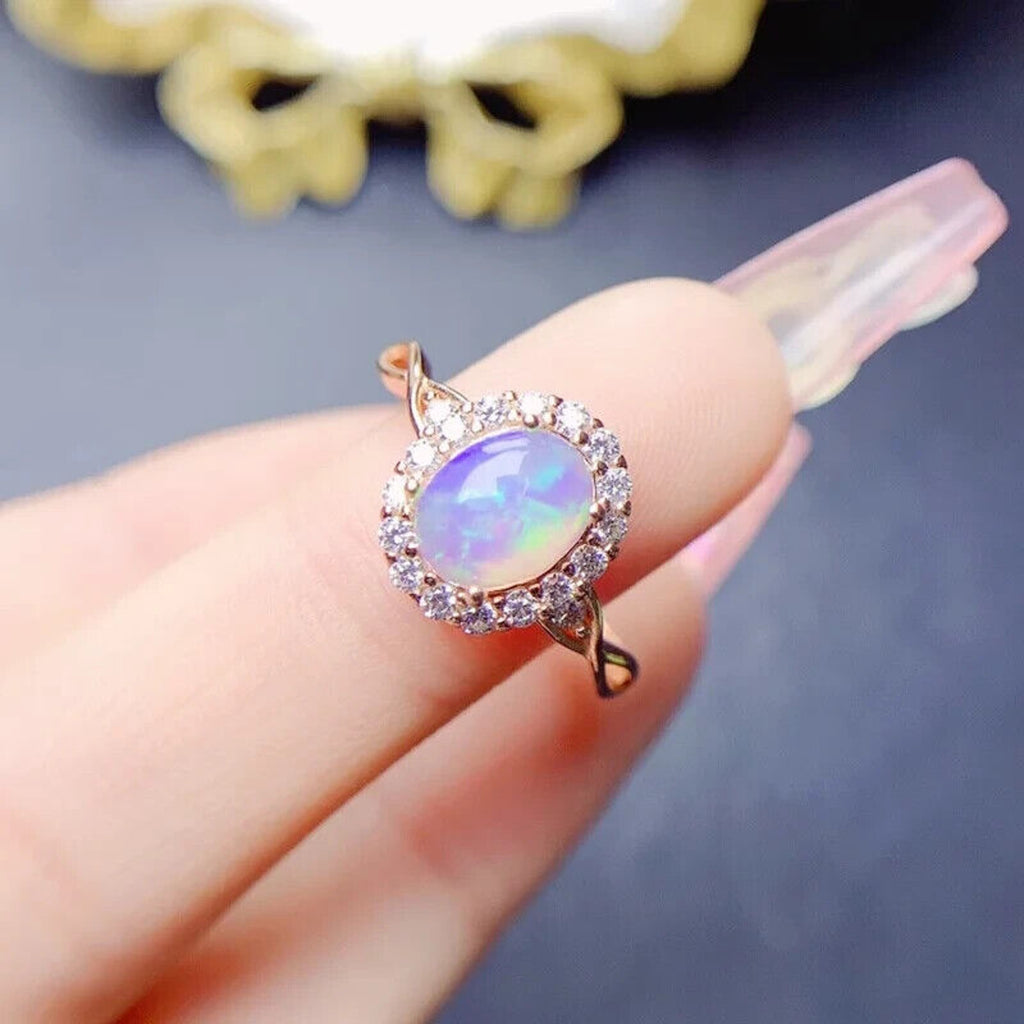 Fire Opal Gemstone Ring 7x9mm 1.1CT, Australian Opal Ring