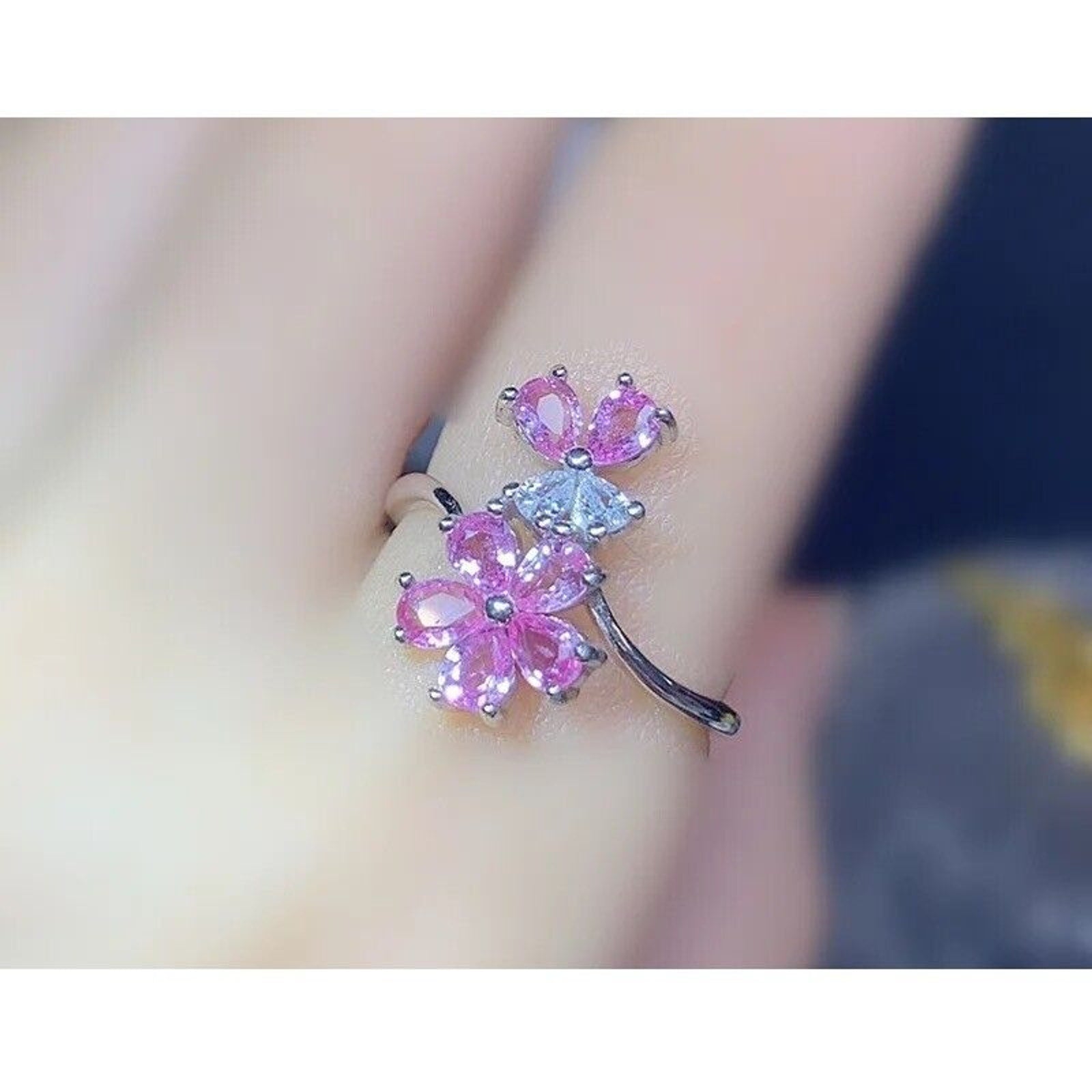 Pink Sapphire Gemstone Flower Ring 925 Sterling Silver