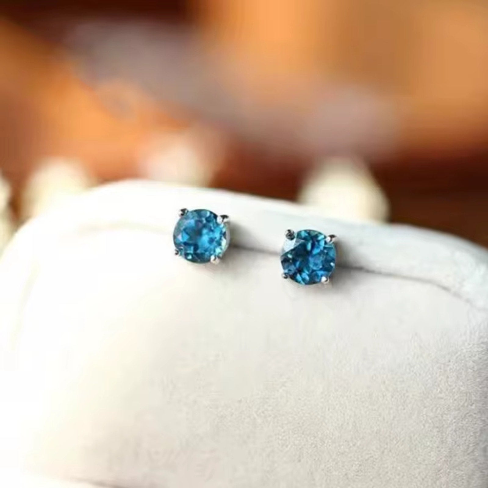 London Blue Topaz Stud Earrings Round 5mm VVS Grade 925 Sterling Silver