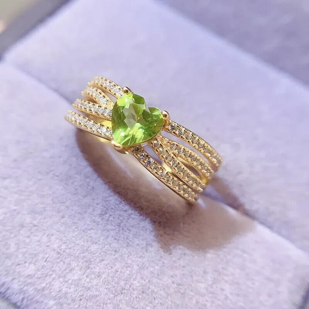 Natural Peridot Gemstone Heart Ring 6mm, August Birthstone Peridot Ring