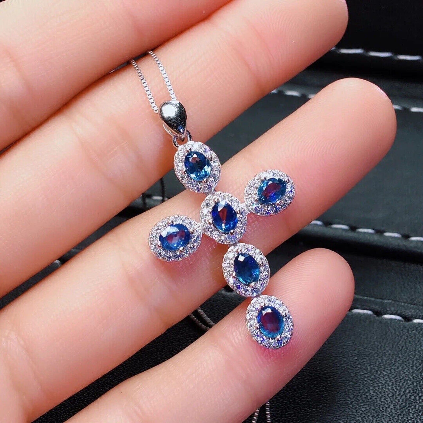 Natural Gemstone Cross Necklace, Ruby, Sapphire, Emerald, Moonstone, Aquamarine