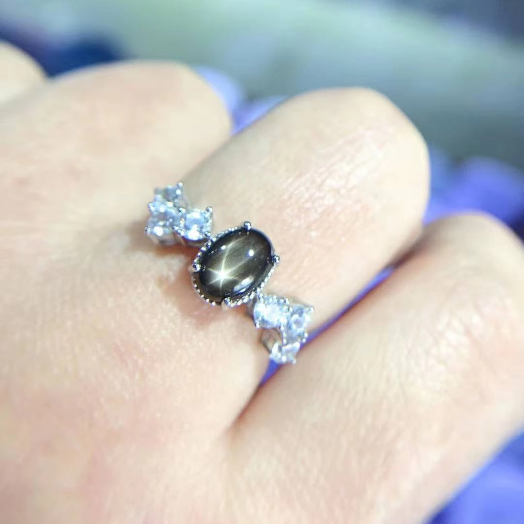 Star Sapphire, Natural Star Sapphire Ring, Star Light Sapphire Ring 6x8mm