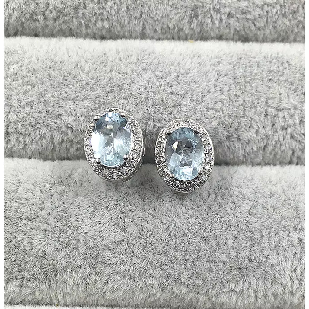 1CT Natural Aquamarine Earrings 925 Sterling Silver, Aquamarine Stud Earrings