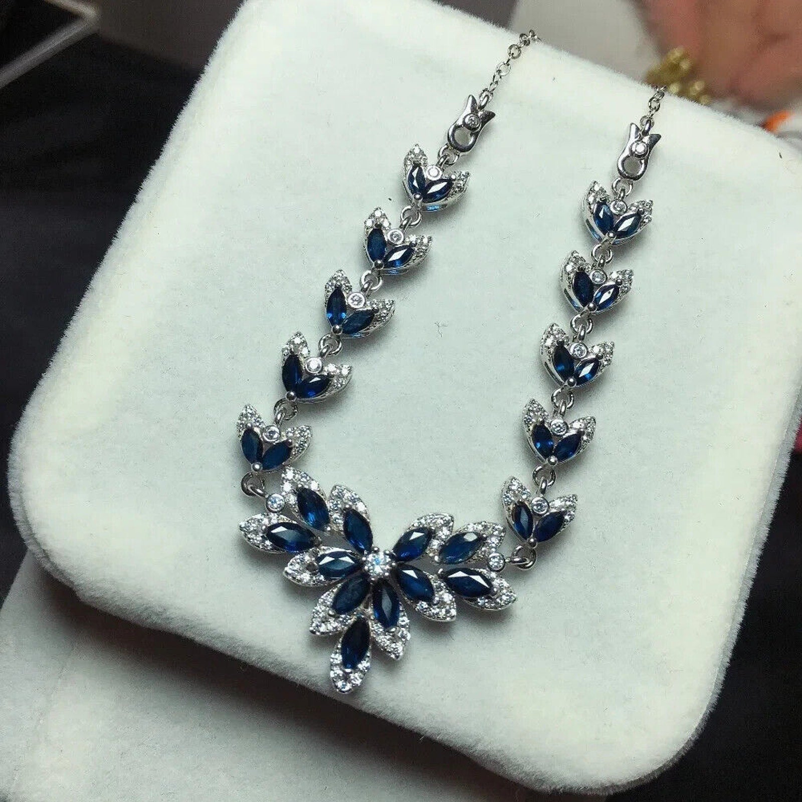 Natural Blue Sapphire Necklace, Sapphire Statement Necklace Blue Sapphire 925