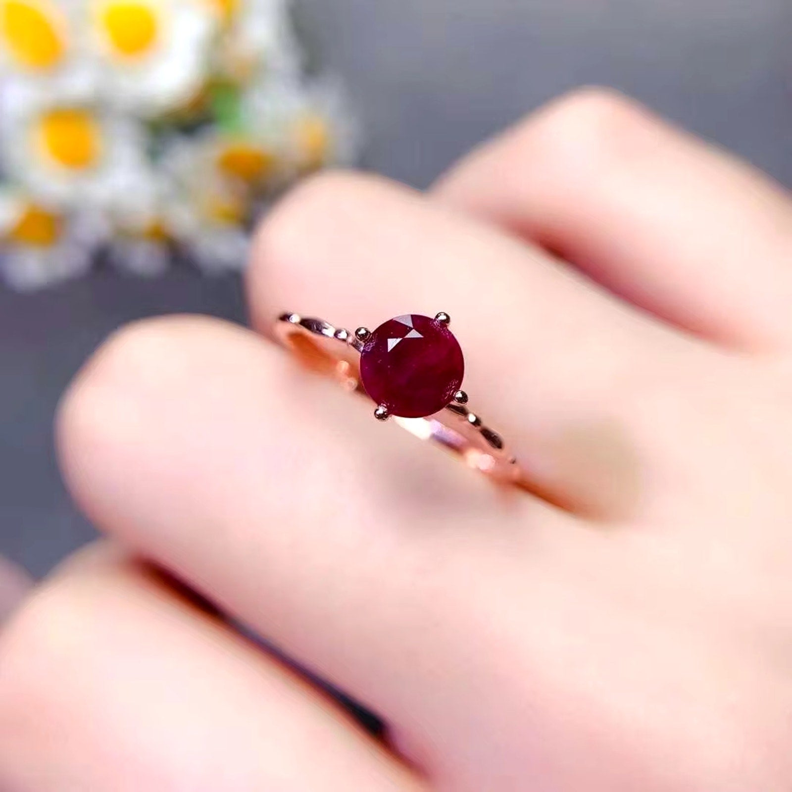 Dark Red Ruby Ring, Womens Ruby Ring, Natural Ruby, Sterling Silver Ruby Ring