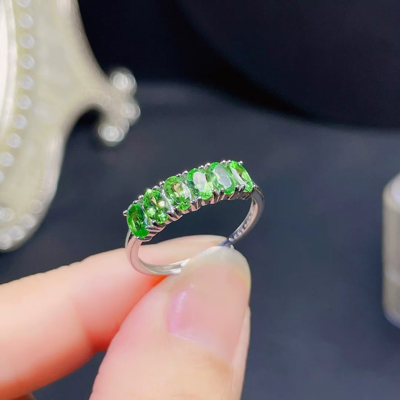 Tsavorite Ring, Natural Tsavorite Gemstone Band Ring VVS Grade 3x5mm