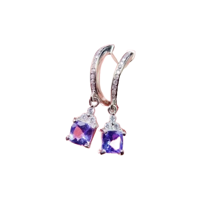 Natural Purple Tanzanite Hoop Earrings – 925 Sterling Silver Dangle Earrings