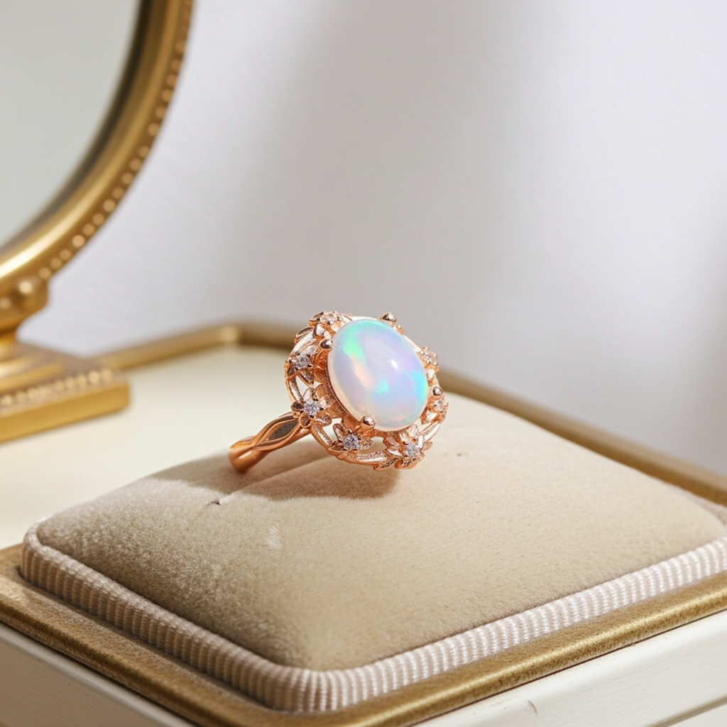 Fire Opal Statement Ring 8x10mm 1.7CT, Natural Fire Opal Ring