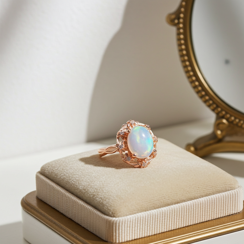 Fire Opal Statement Ring 8x10mm 1.7CT, Natural Fire Opal Ring
