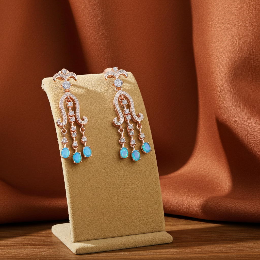 Blue Opal Chandelier Earrings 3x4mm 925 Sterling Silver