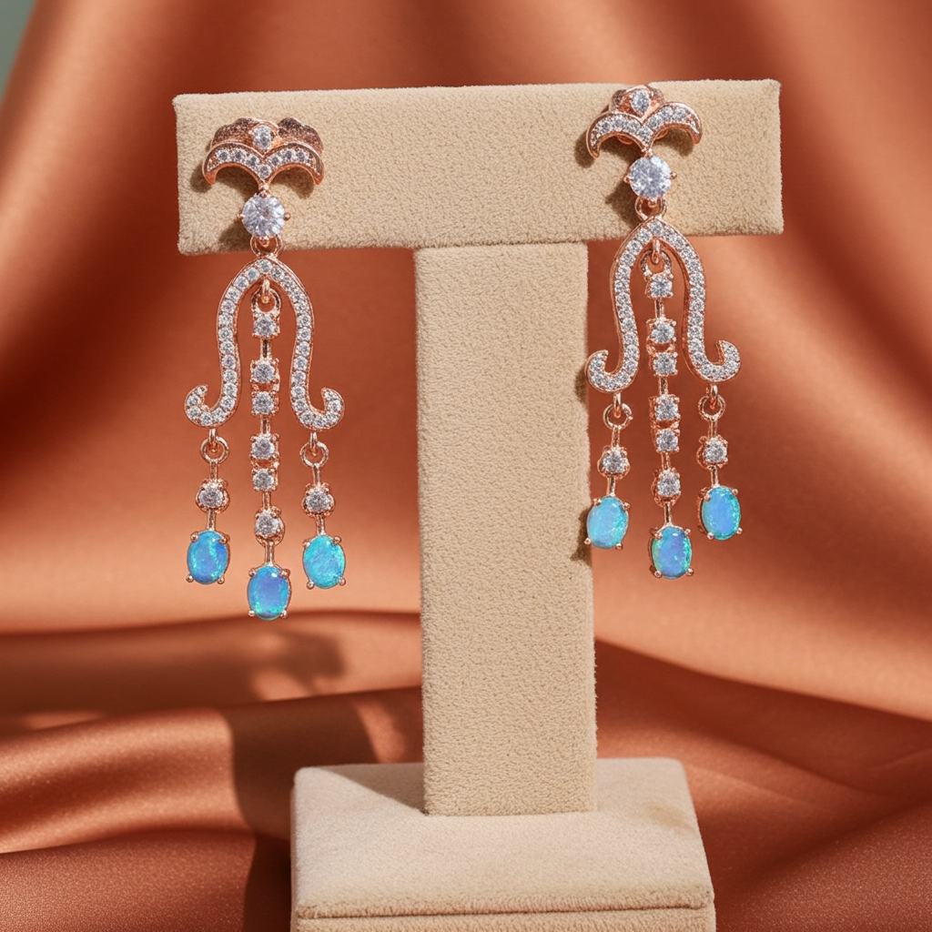 Blue Opal Chandelier Earrings 3x4mm 925 Sterling Silver
