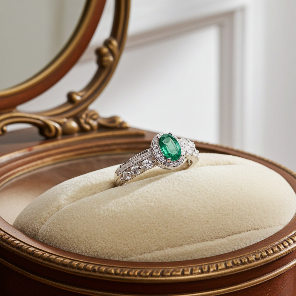 Colombian Emerald Ring, Natural Emerald Ring Sterling Silver 4x6mm