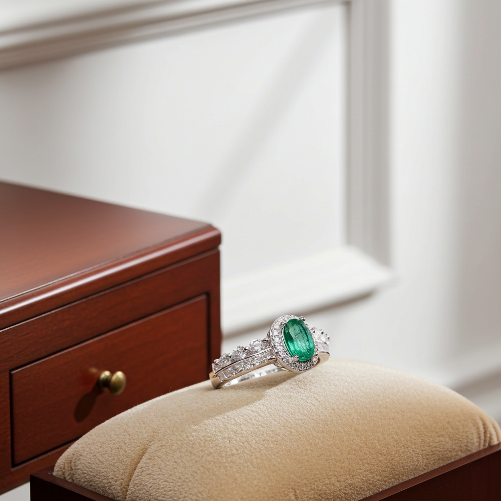 Colombian Emerald Ring, Natural Emerald Ring Sterling Silver 4x6mm