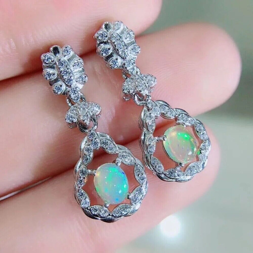 Fire Opal Gemstone Earrings 4x5mm 925 Sterling Silver