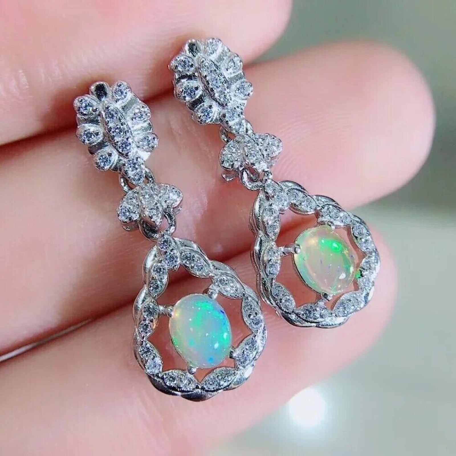 Fire Opal Gemstone Earrings 4x5mm 925 Sterling Silver