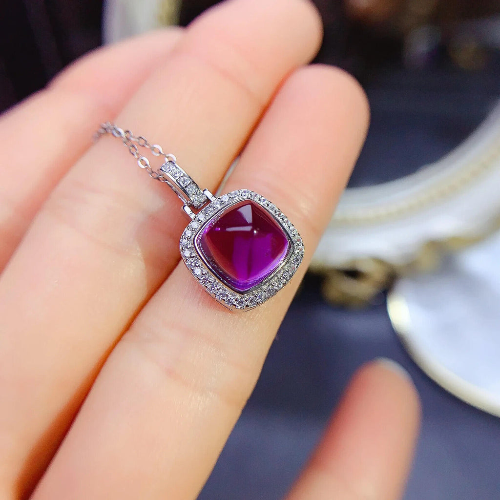 Women's Sugarloaf Amethyst Pendant Necklace, Natural Purple Amethyst Pendant