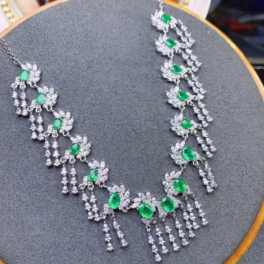 Natural Emerald Cluster Statement Necklace, Genuine Colombian Emerald Necklace