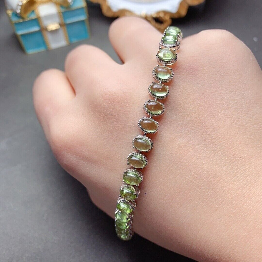 Natural 4x6mm Hebei Peridot Bracelet, Peridot 925 Sterling Silver Bracelet