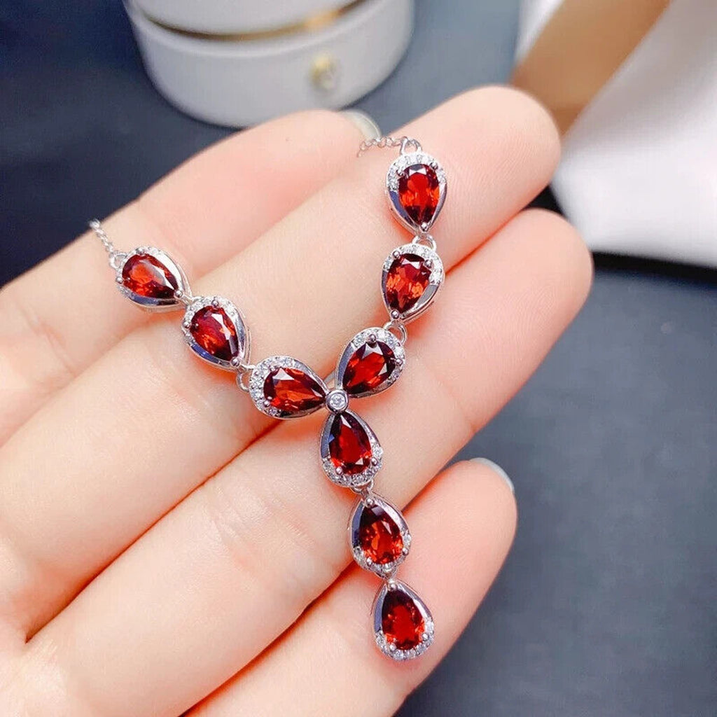 Natural Red Garnet Statement Necklace, Red Garnet Gemstone Necklace January