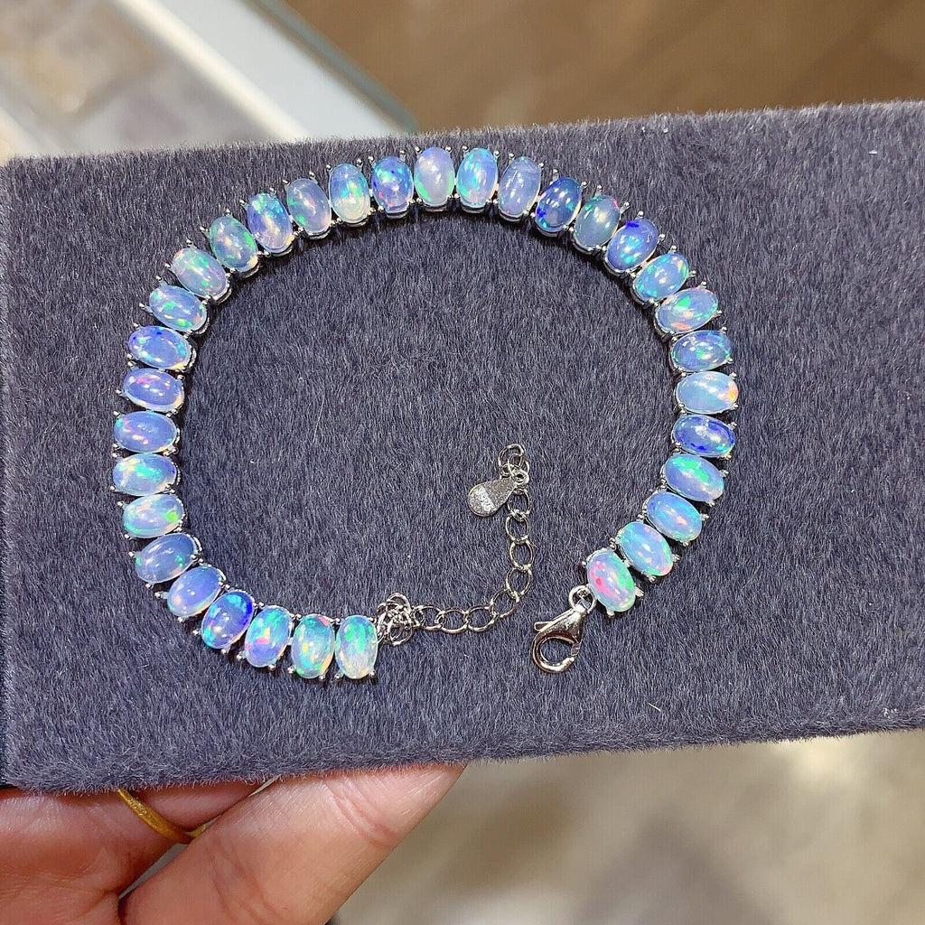 Natural Fire Opal Bracelet, Opal Tennis Bracelet 925 Sterling Silver