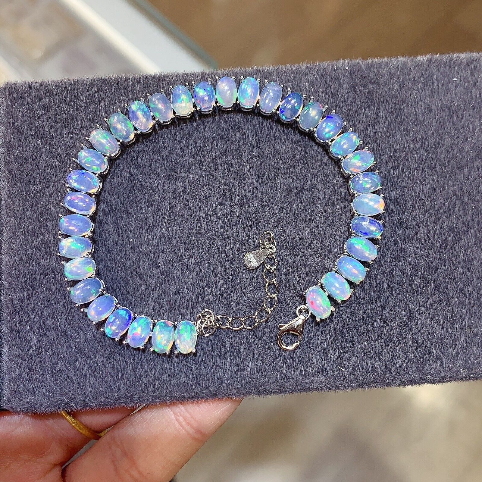 Natural Fire Opal Bracelet, Opal Tennis Bracelet 925 Sterling Silver