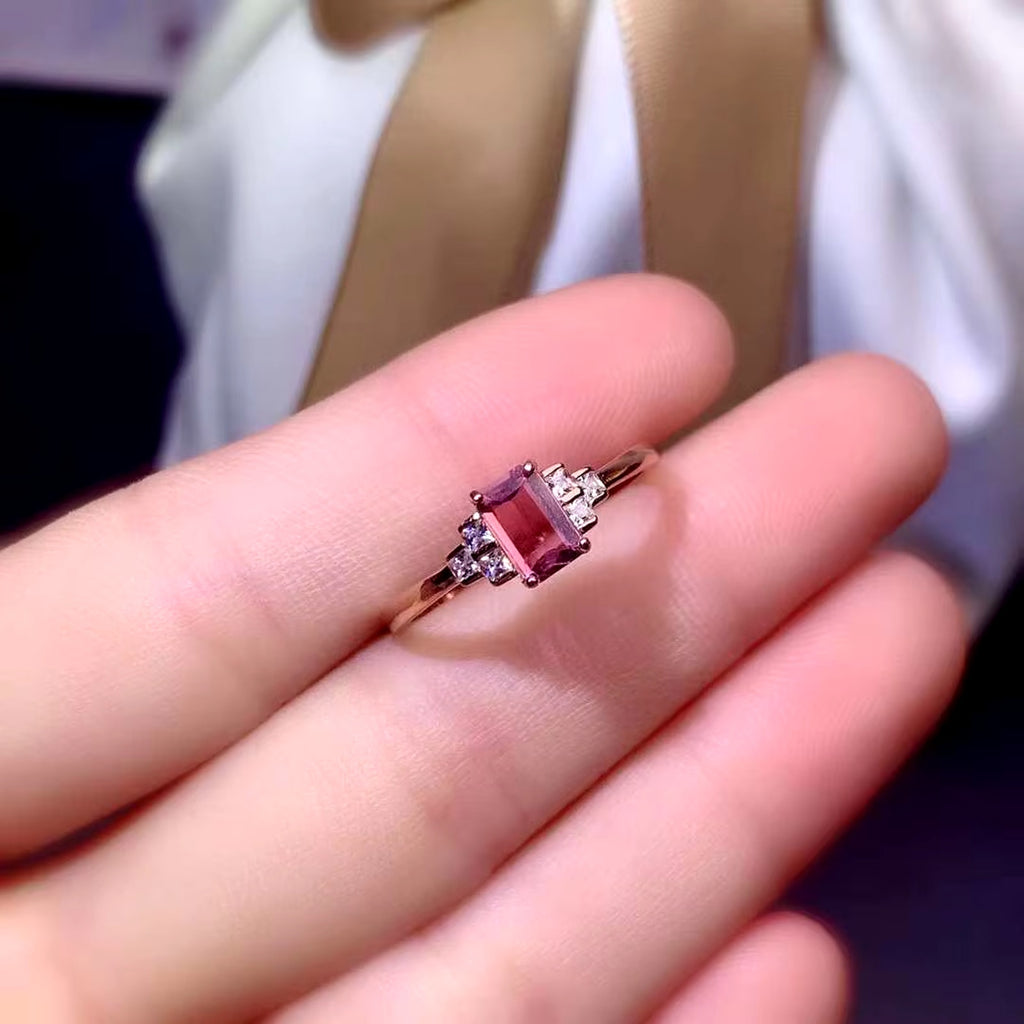 Pink Tourmaline Ring, Emerald Cut Pink Tourmaline Gemstone Ring