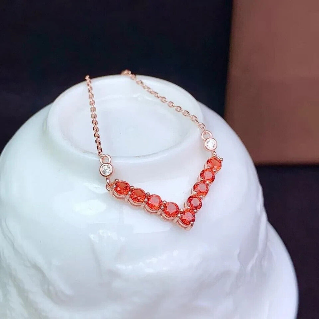 Natural Orange Garnet Clavicle Chain Necklace, Orange Garnet Necklace 3mm