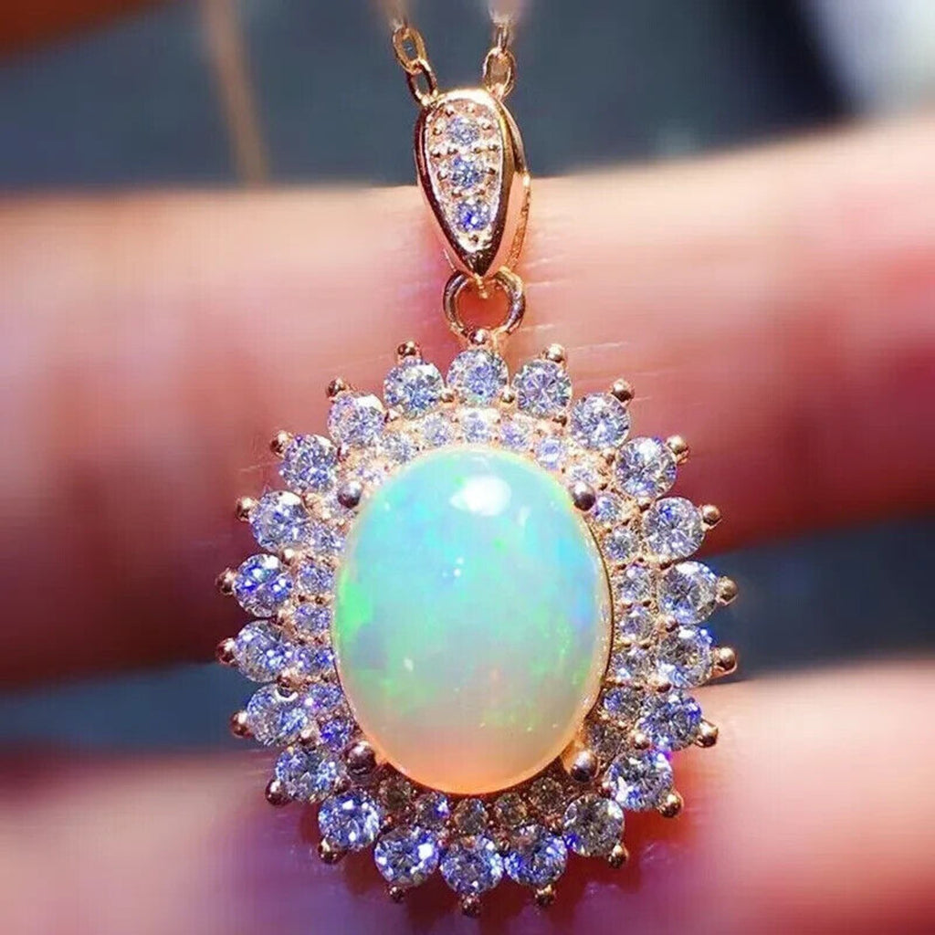 Natural Fire Opal Pendant Necklace 9x11mm, Fire Opal Necklace