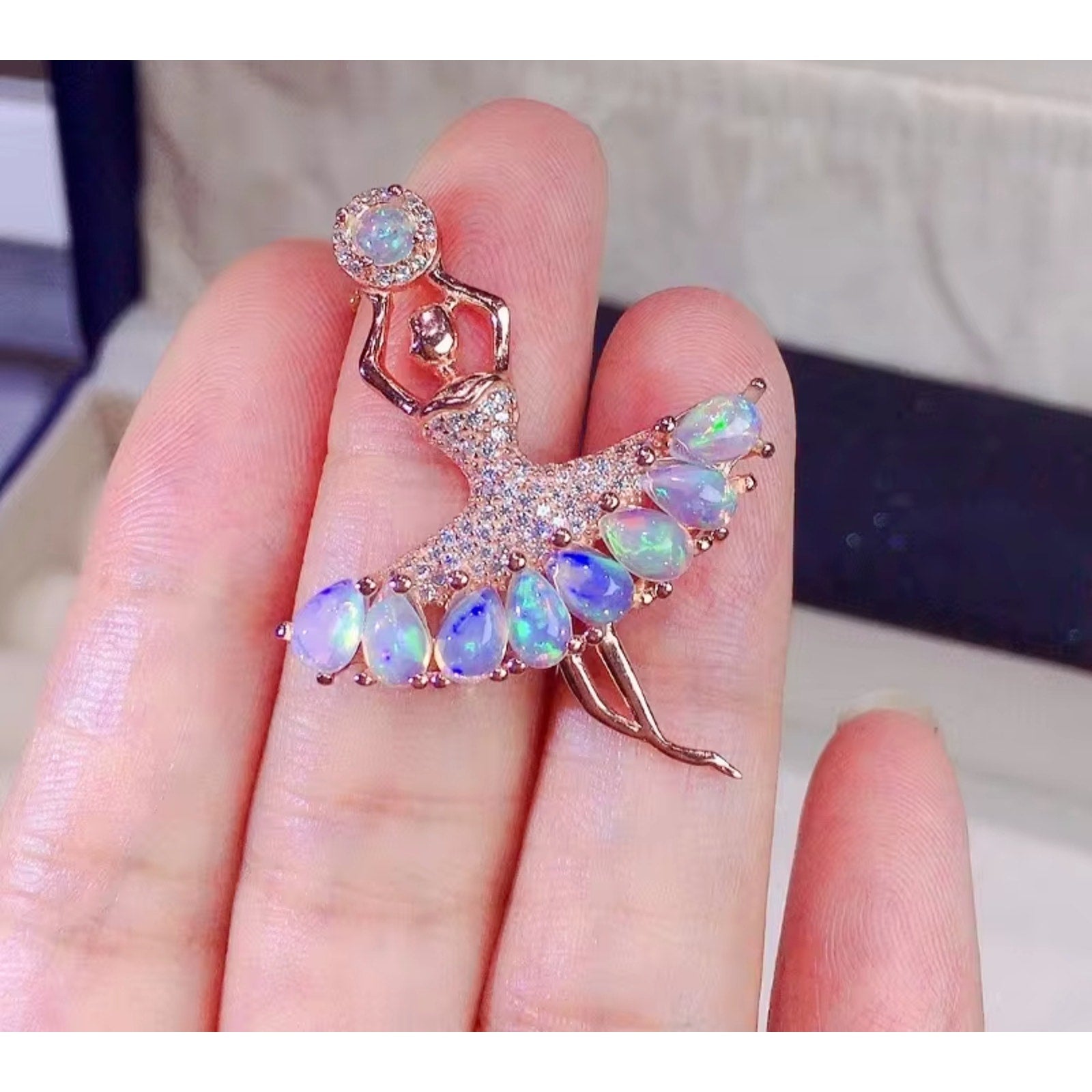 Fire Opal Ballerina Pendant Necklace, Ballet Jewelry with Natural Fire Opal