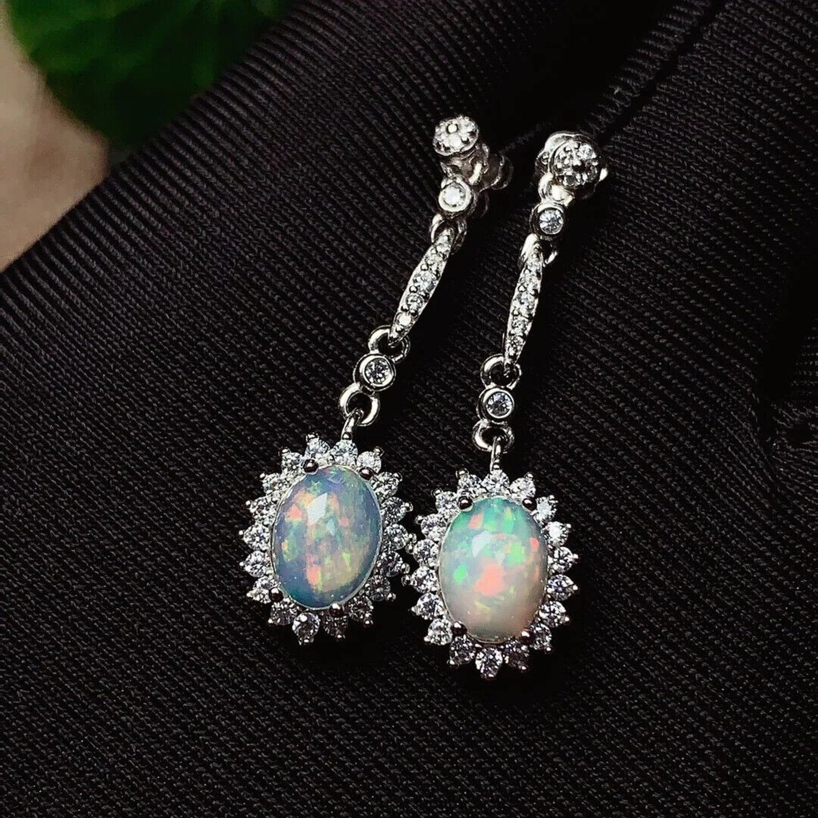 White Fire Opal Dangle Earrings, Fire Opal Drop Earrings, Natural Opal Earrings