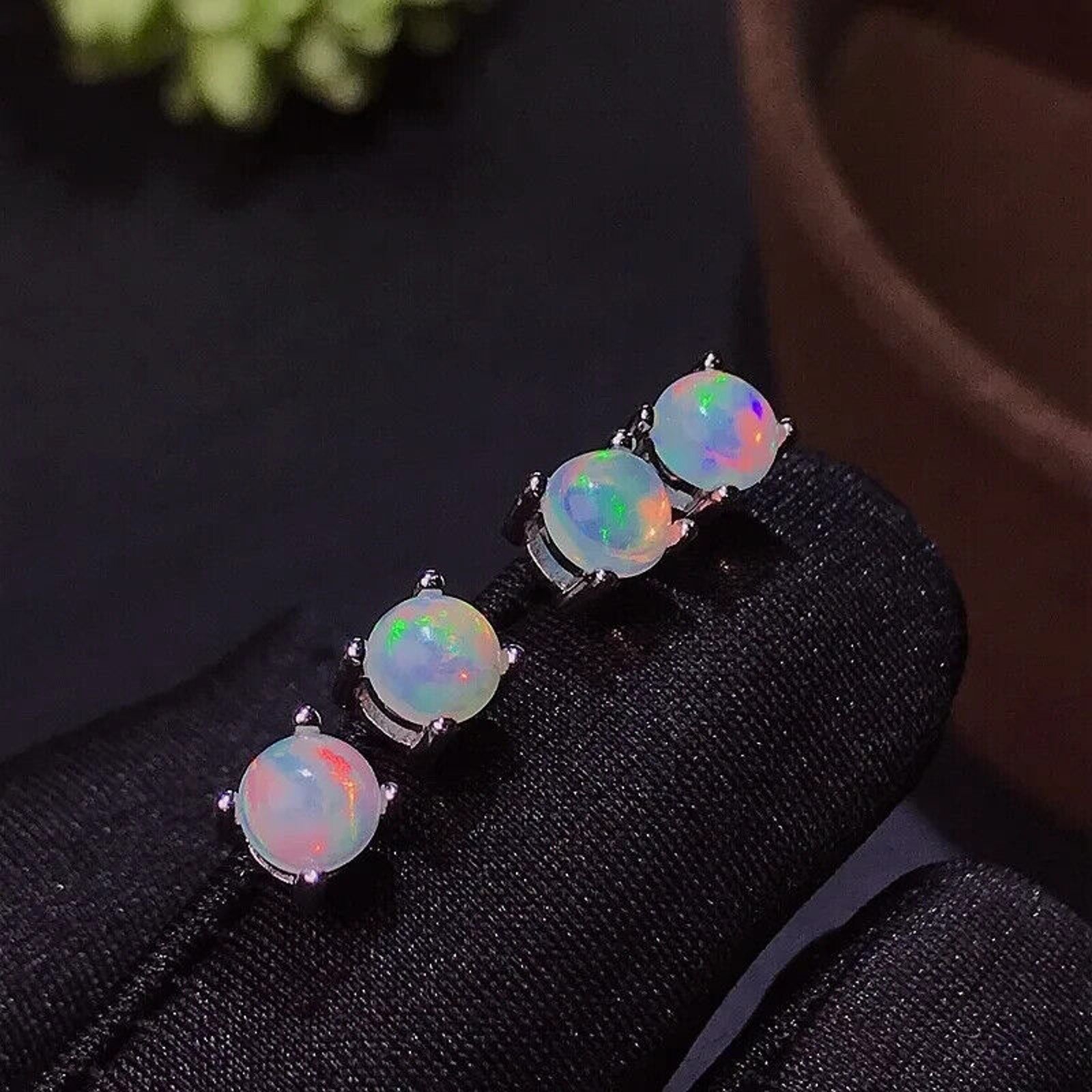 White Fire Opal Stud Earrings, Natural Opal 5x5mm Stud Earrings Sterling Silver