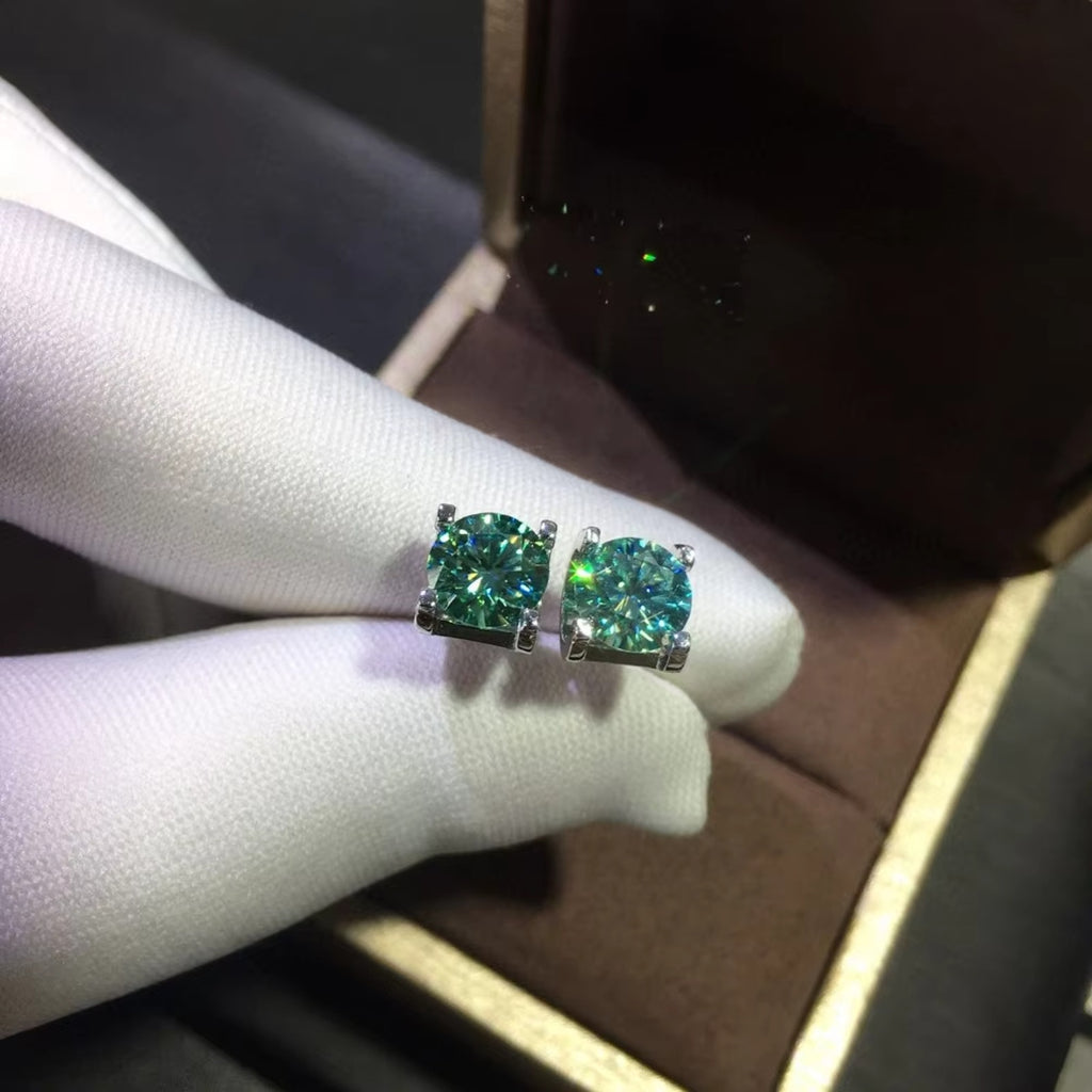 Moissanite Earrings, Moissanite Stud Earrings, Moissanite, White Moissanite, Green Moissanite, Moissanite Earrings Sterling Silver, VVS1 Moissanite Earrings, Green Moissanite Earrings, Green Moissanite Stud Earrings, Half Carat Moissanite Earrings, Women’s Green Moissanite Earrings, Green Moissanite Jewelry, Moissanite Jewelry, Round Brilliant Cut
