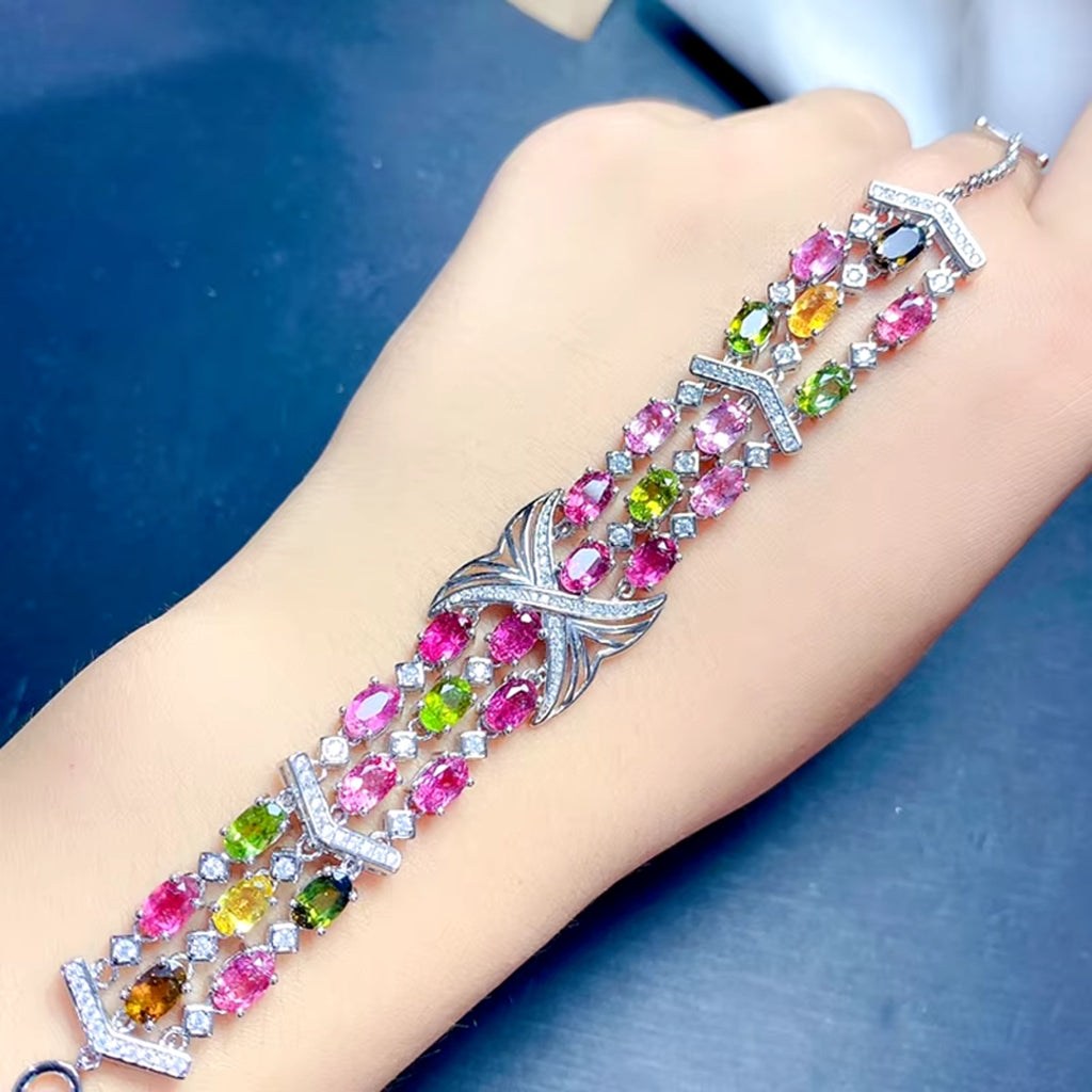 Natural Brazilian Tourmaline Multilayer Tennis Bracelet, Tourmaline Bracelet