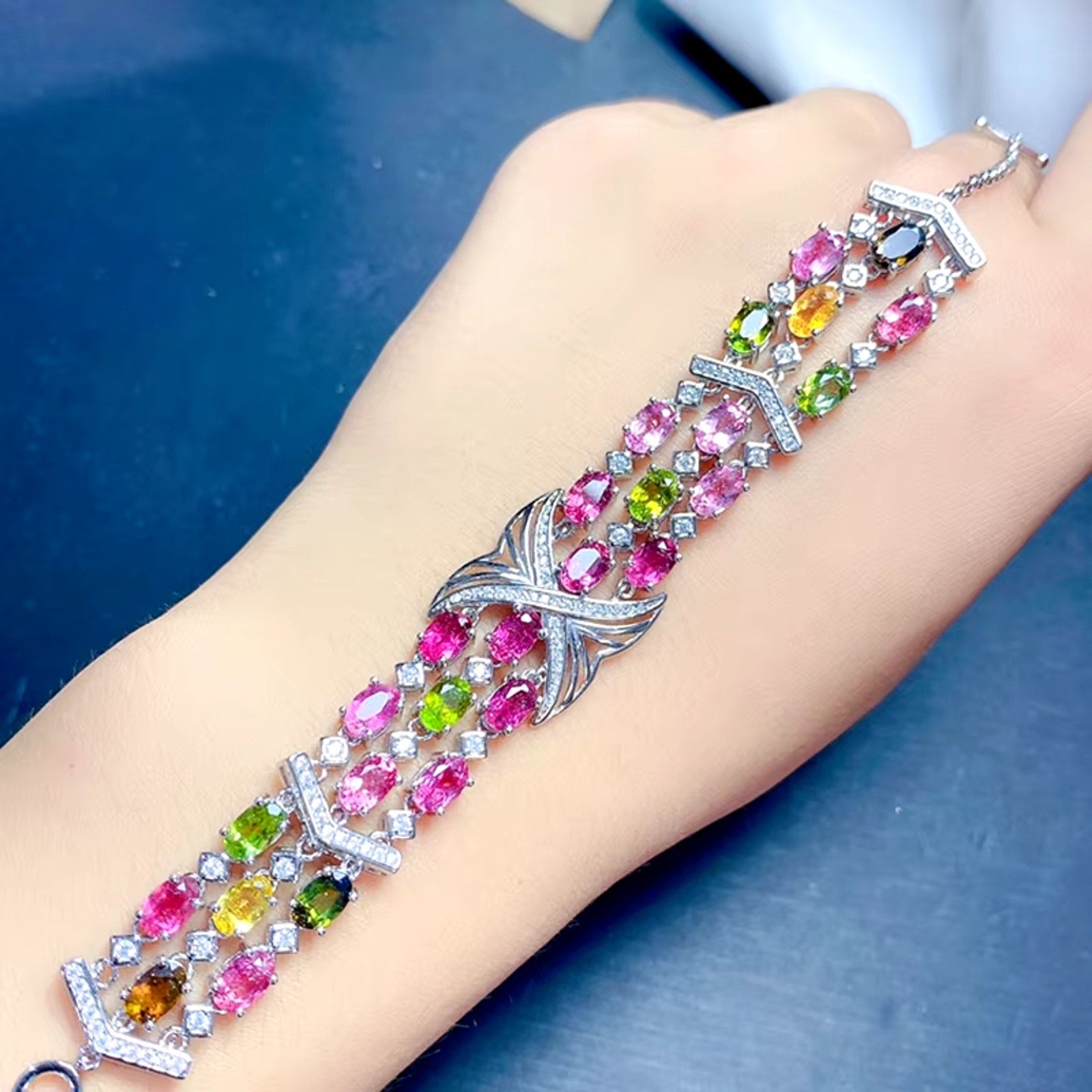 Natural Brazilian Tourmaline Multilayer Tennis Bracelet, Tourmaline Bracelet