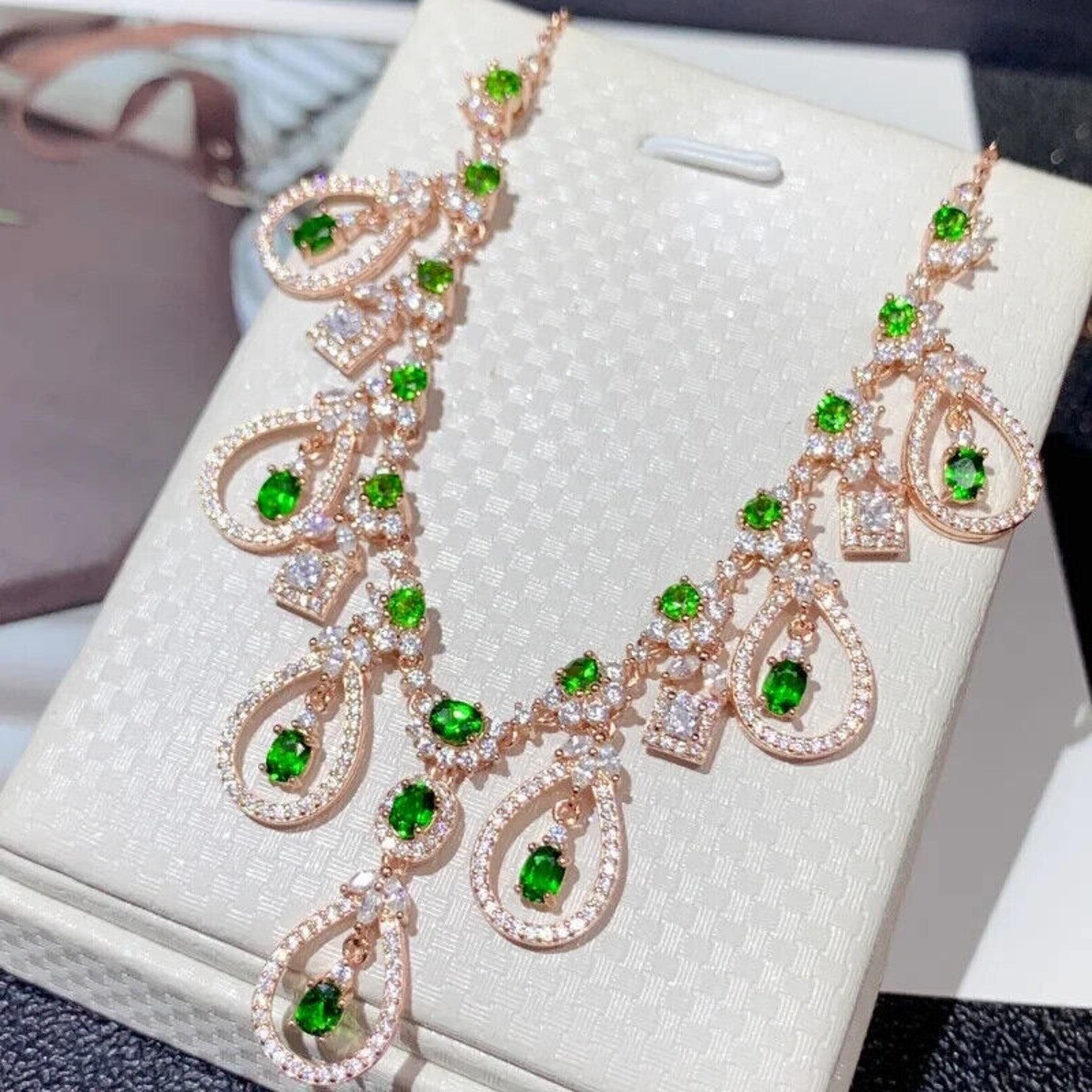 Chrome Diopside Statement Necklace, Chrome Diopside Collar Bib Necklace