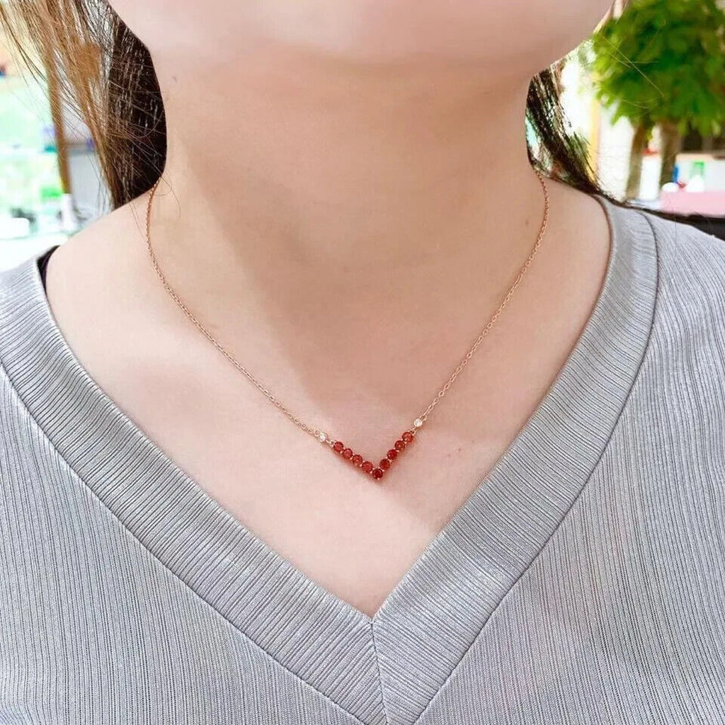 Natural Orange Garnet Clavicle Chain Necklace, Orange Garnet Necklace 3mm