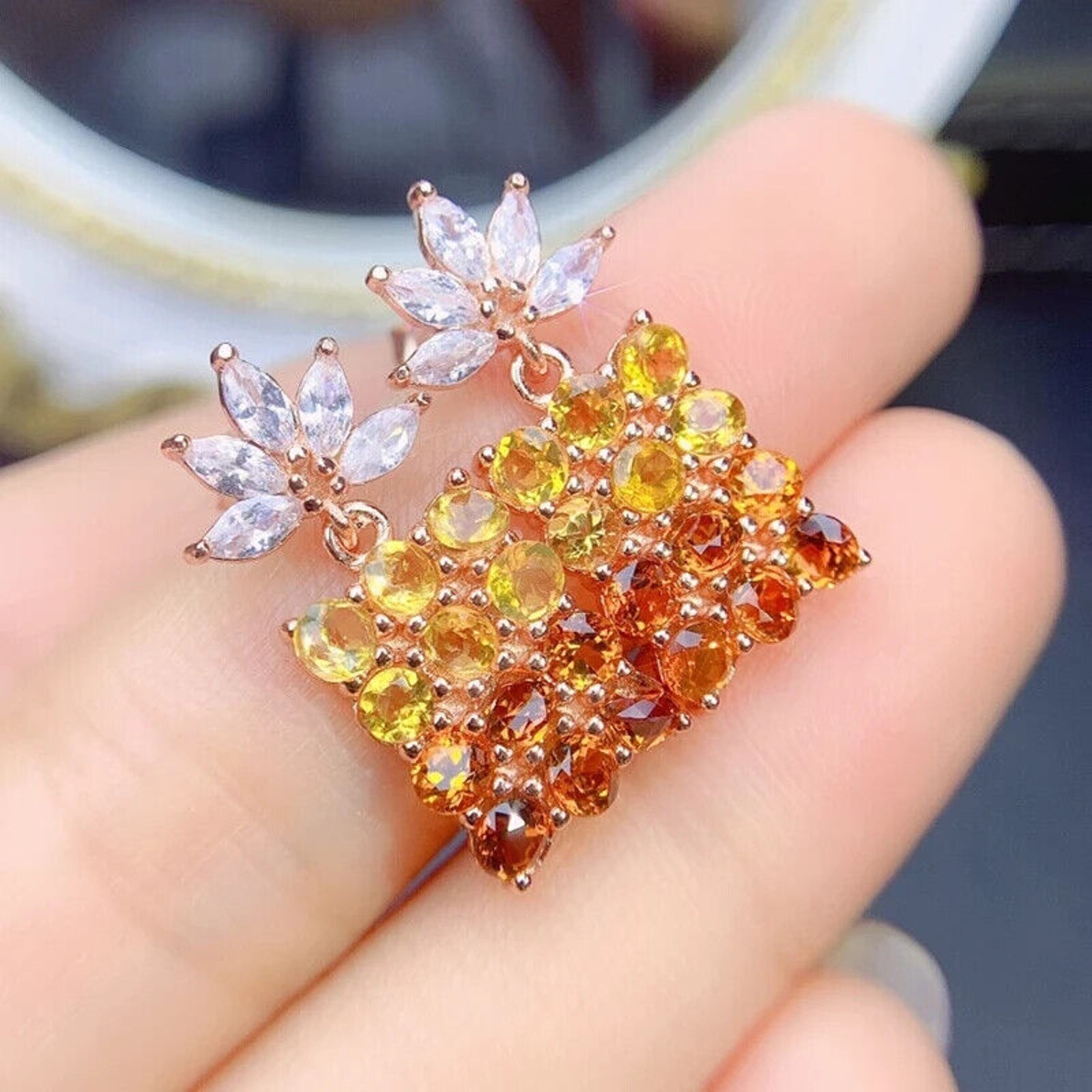 Citrine Earrings, Natural Citrine Gradient Statement Earrings