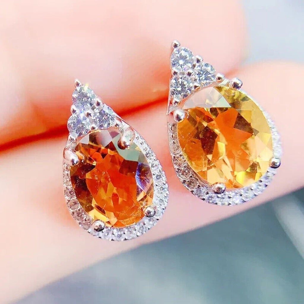 Natural Citrine Gemstone Earrings 7x9mm Oval Cut