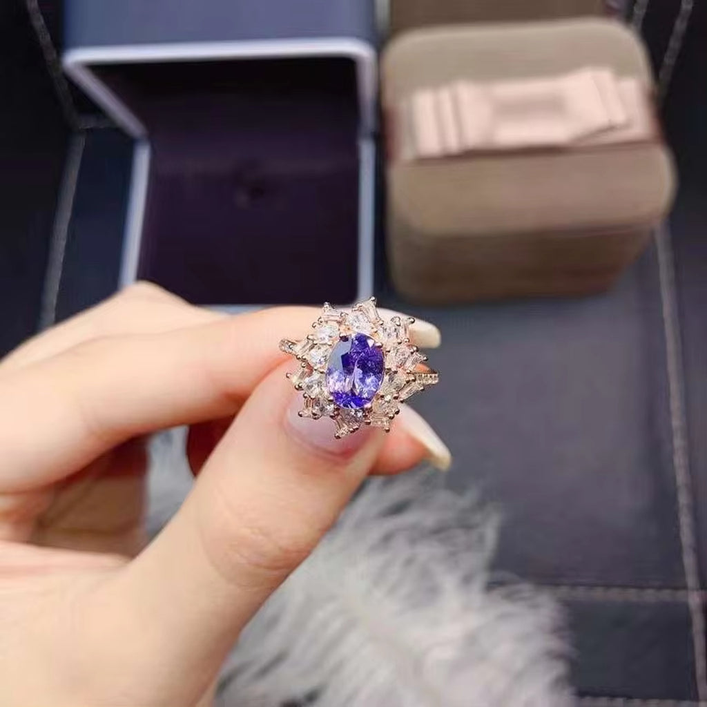 Tanzanite Ring, Natural Purple Tanzanite Ring Sterling Silver 6x8mm Tanzanite