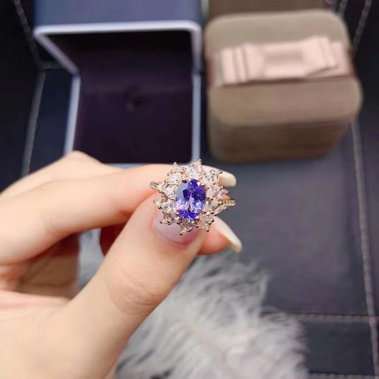 Tanzanite Ring, Natural Purple Tanzanite Ring Sterling Silver 6x8mm Tanzanite