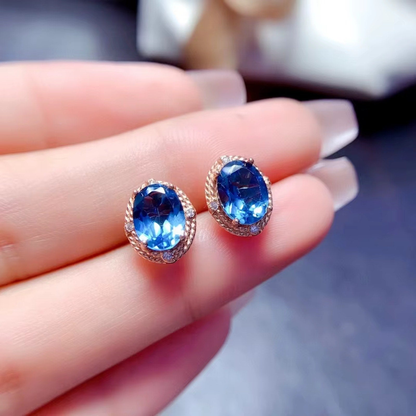 London Blue Topaz Jewelry Set 925 Sterling Silver, Natural London Blue Topaz