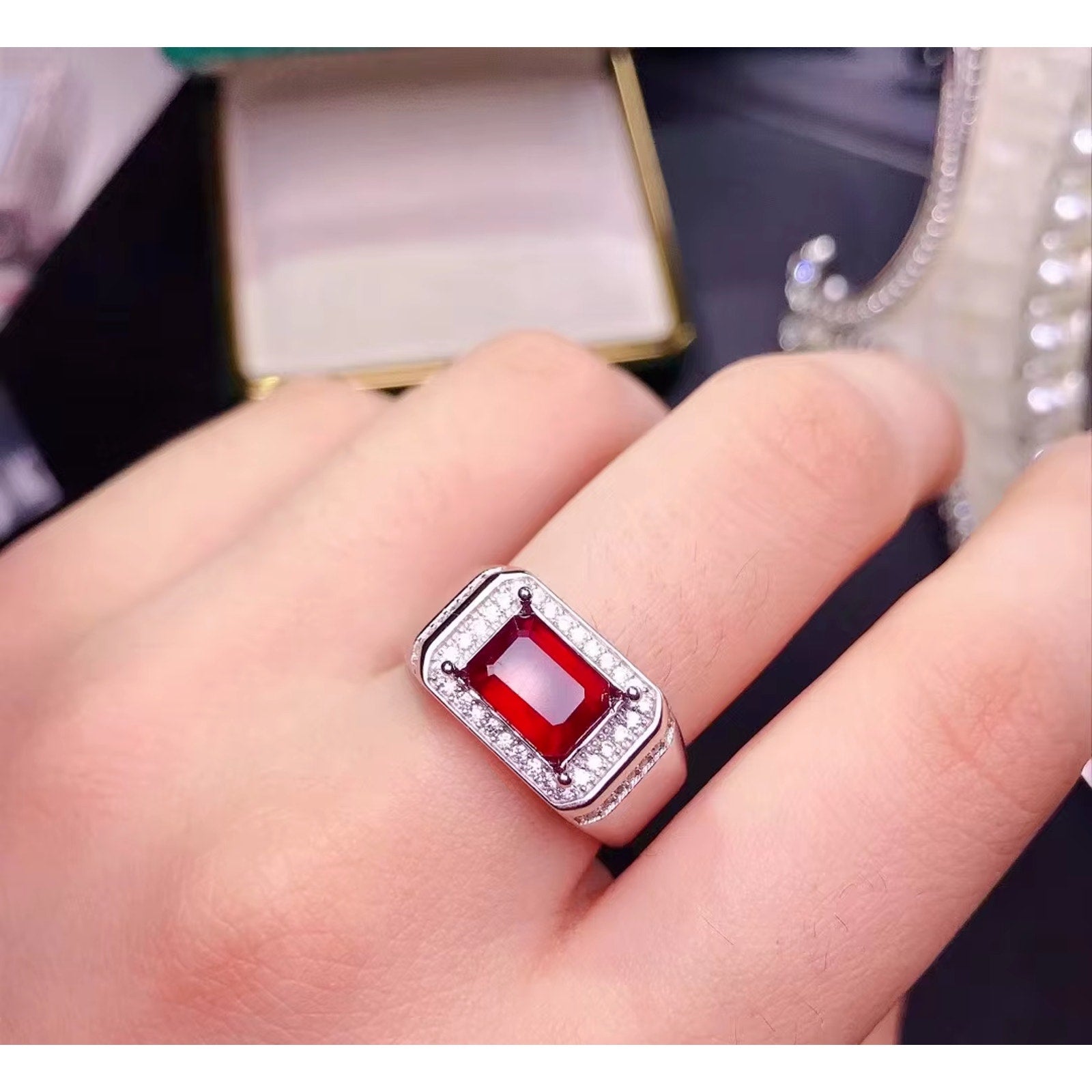 Natural Men's Ruby Ring 6x8mm, Ruby Ring's For Men