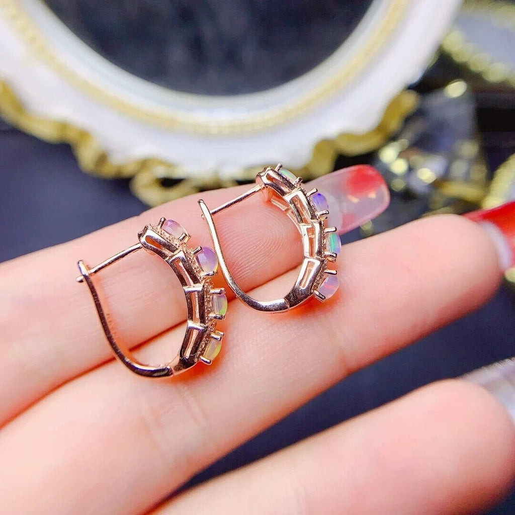 Natural Fire Opal Clip Earrings 3x4mm Sterling Silver, Opal Clip Earrings