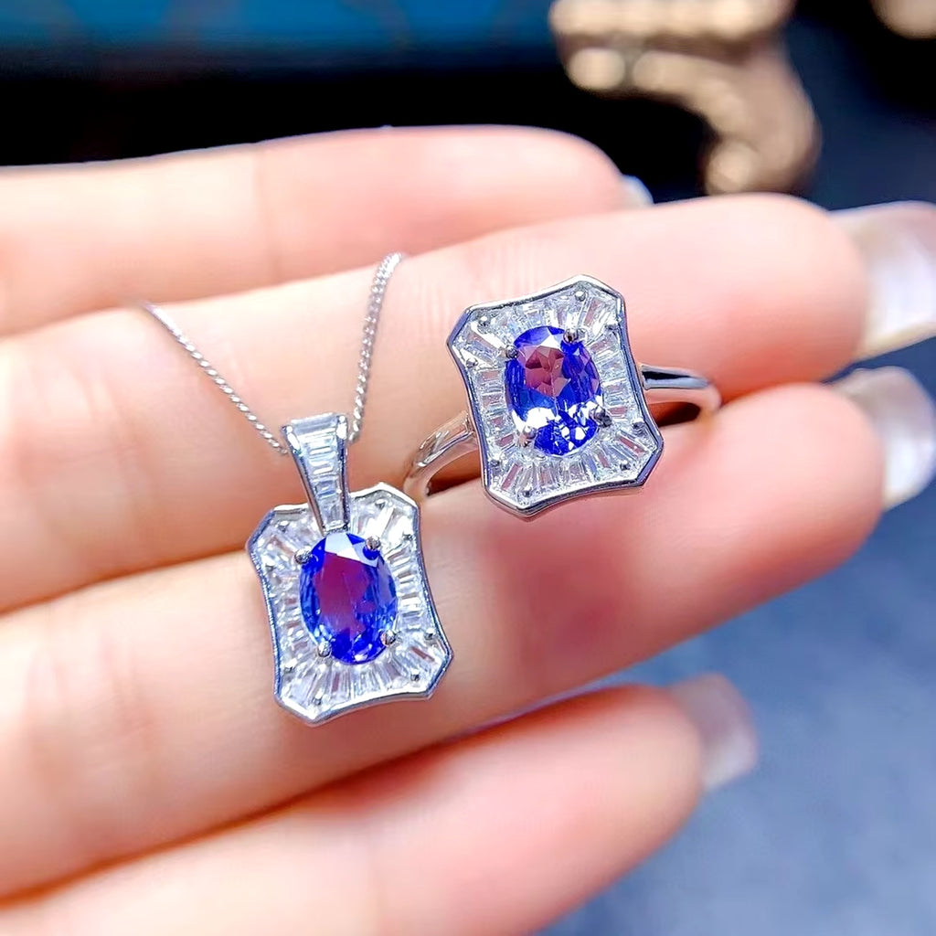 Purple Tanzanite Jewelry Set, Natural Purple Tanzanite Jewelry 925 Sterling