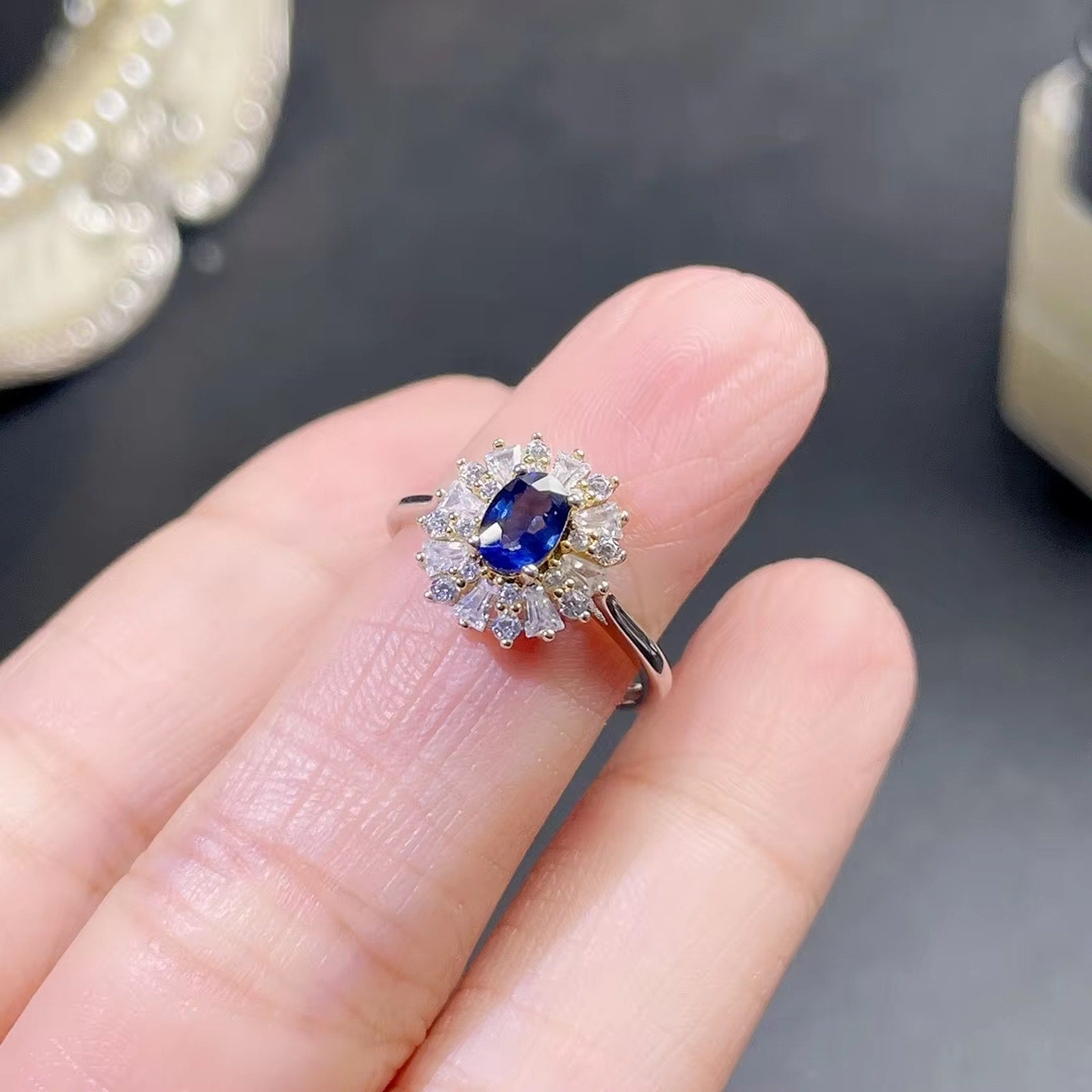 0.5CT Natural Sapphire Ring Platinum Plated, Sapphire Engagement Ring