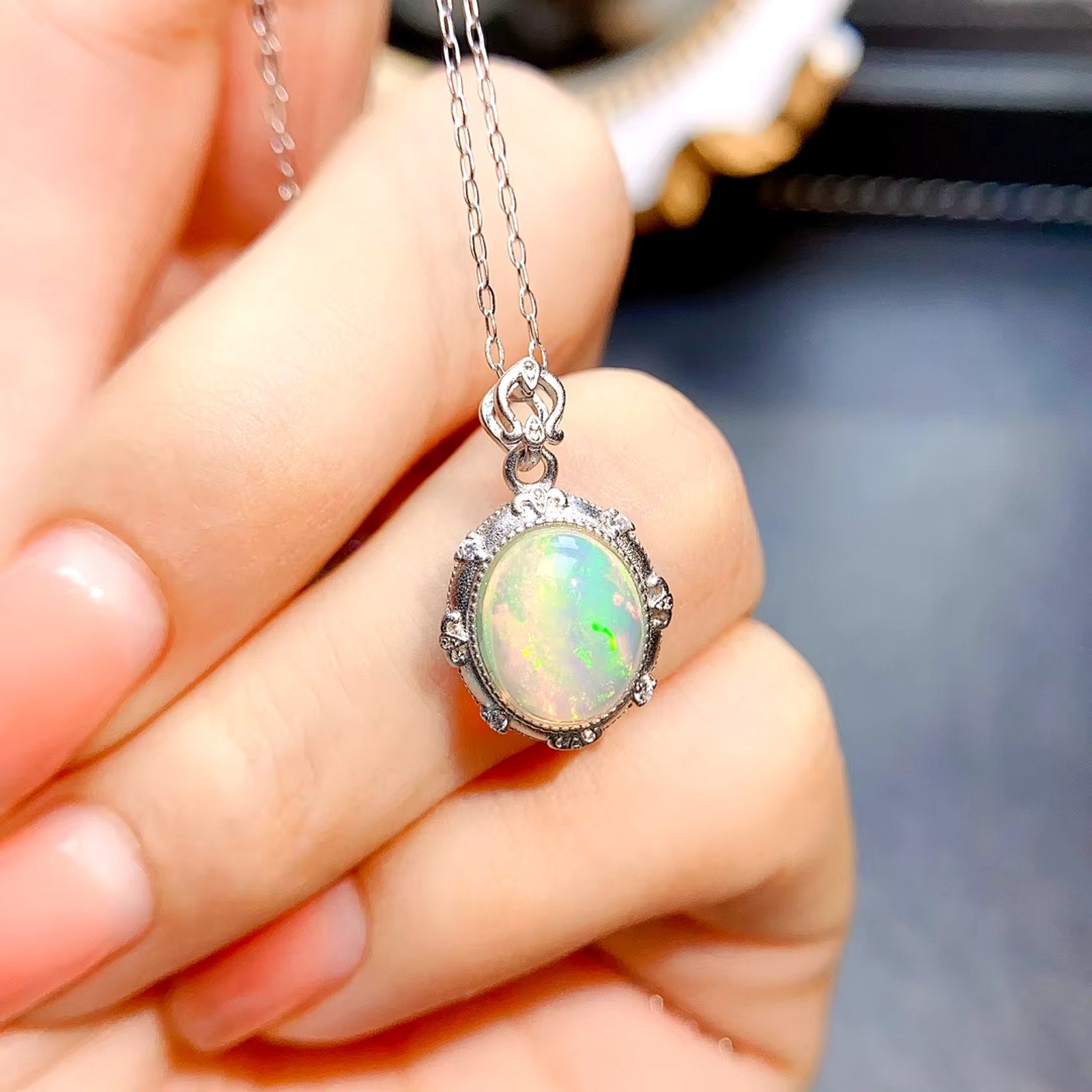 Natural Fire Opal Pendant Necklace, Women's Opal Pendant Necklace 8x10mm