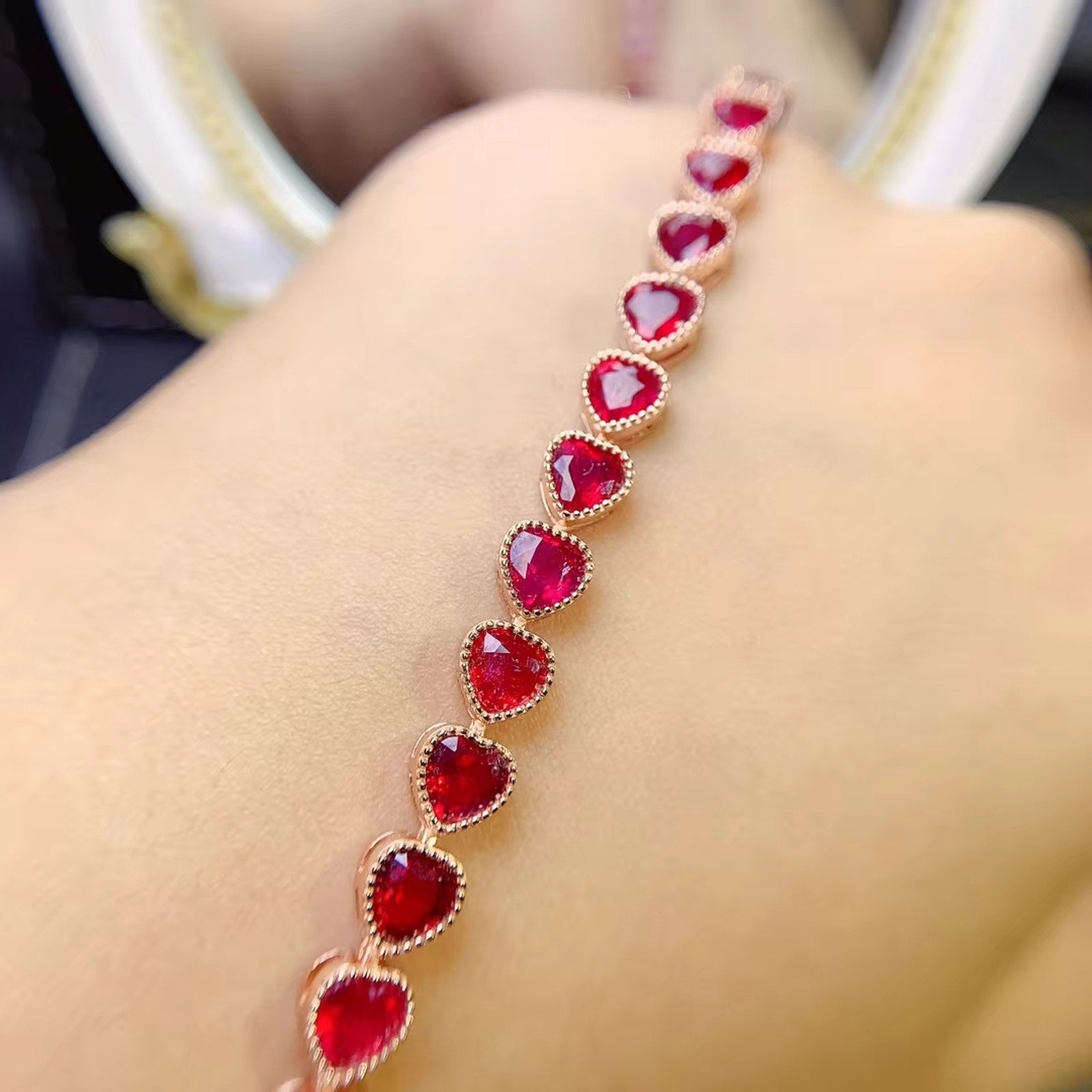 Natural Ruby Heart Bracelet, Women's Romantic Ruby Tennis Bracelet, Ruby Bracelet, Ruby Tennis Bracelet, Natural Ruby Bracelet, Genuine Ruby Bracelet, Women's Ruby Bracelets, Natural Ruby Tennis Bracelet, Bright Red Ruby Bracelet, Sterling Silver Ruby Bracelet, Gold Ruby Bracelet, Ruby Tennis Bracelets For Women, Rose Gold Ruby Bracelet, Ruby Gemstone Bracelet, July Birthstone Ruby, Women's Ruby Jewelry