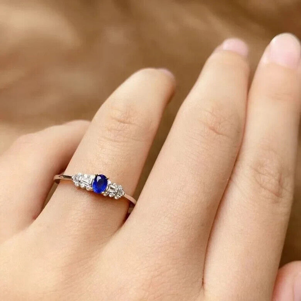 Dainty Sapphire Ring, Natural Blue Sapphire Sterling Dainty Silver Ring